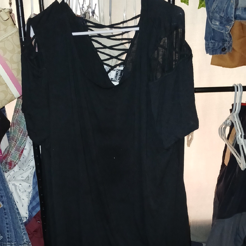 Black Cold Shoulder Top with Lace-Up Detail